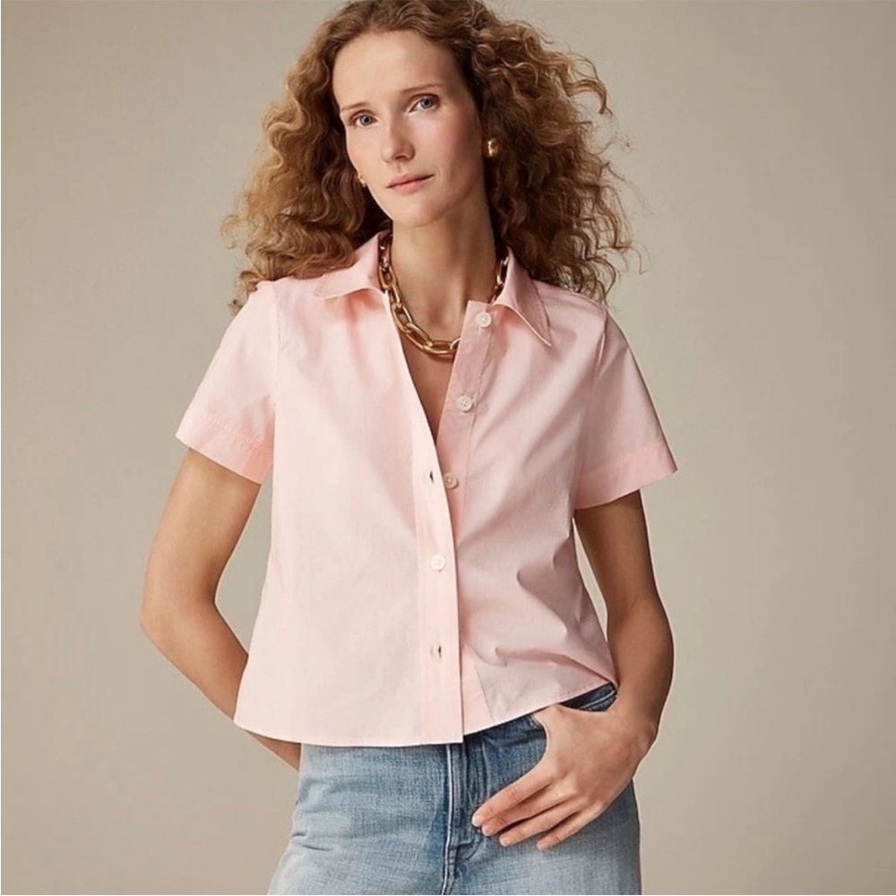 NWT J CREW Regenerative Cotton Gamine Poplin Cropped Button Down Shirt Size 4